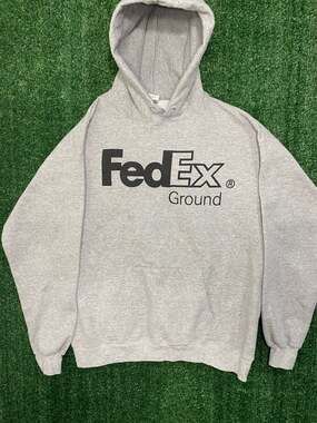 Vintage FedEx Ground Employee Logo Hoodie Sweatshirt Heather Gray